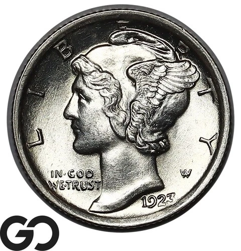 1923 Mercury Dime, Full Split Bands, Lustrous Gem BU++ FSB