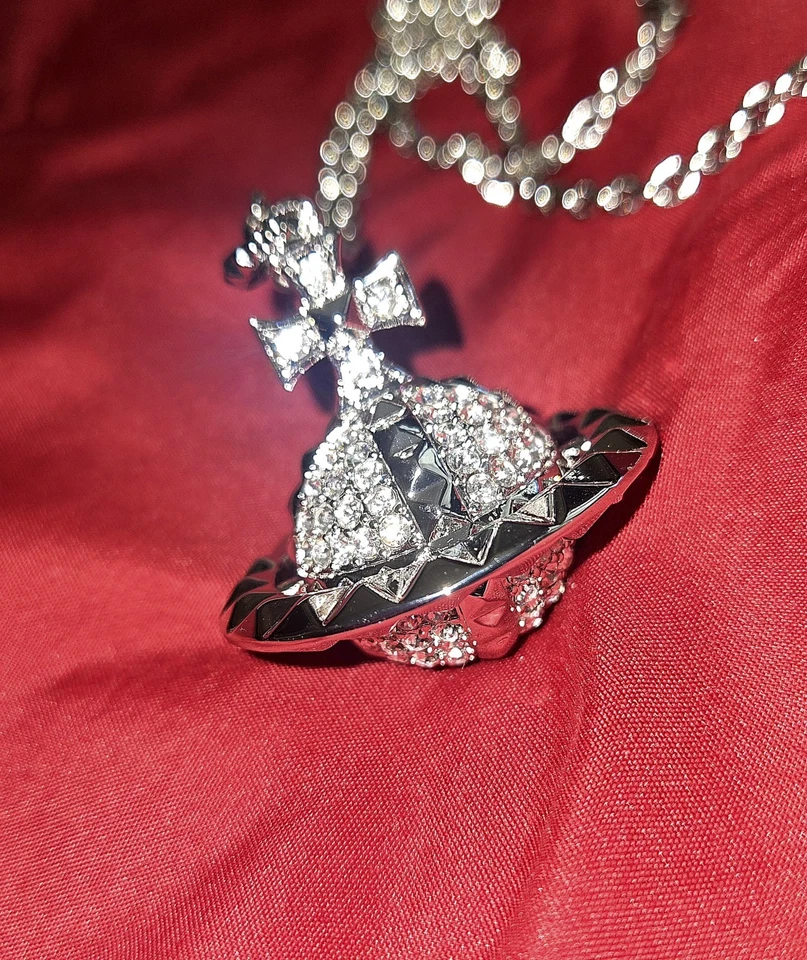 Vivienne Westwood Mayfair Colgante Orbe Grande Cristal Rodio Latón Plata (Nuevo) Foto 2 de 4