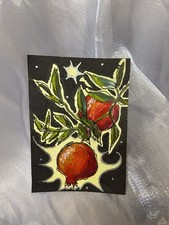 ACEO Original Art Card Mixed Media Pomegranate Tree Star Fruit