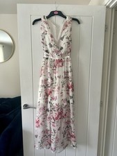 White Floral V Neck Midi Wrap Dress Size S/M