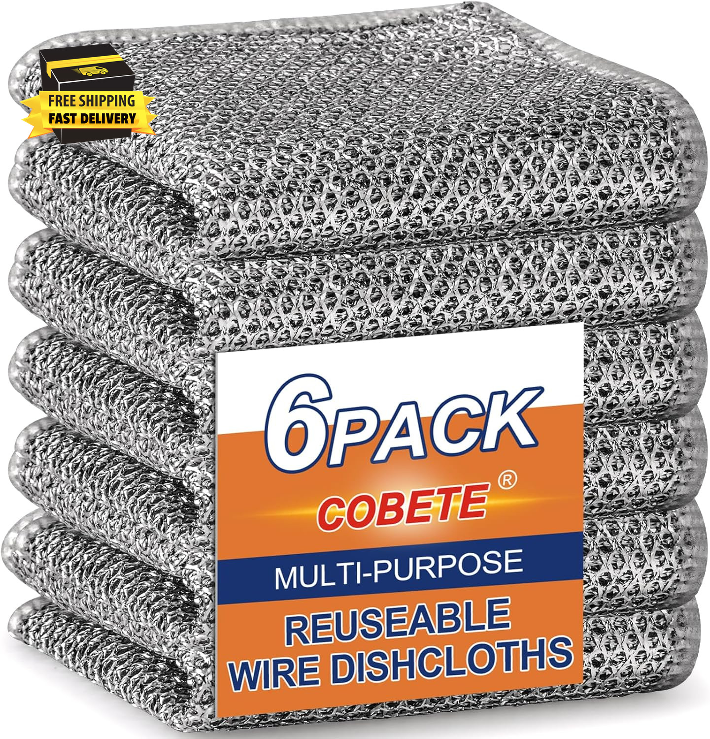 Non Scratch Wire Dishcloth,Double-Layer Wire Dishwashing Rags for Wet and Dry,Wi