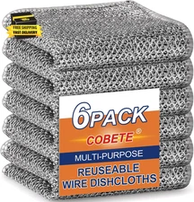 Non Scratch Wire Dishcloth,Double-Layer Wire Dishwashing Rags for Wet and Dry,Wi