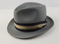Dobbs Fifth Avenue Long Oval Blue / Gray Straw Fedora Hat Size 7 1/8
