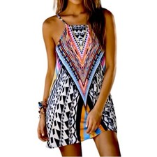 PilyQ Womens M/L Geometric Mini Dress Multicolor Halter Beach Cover Up Summer