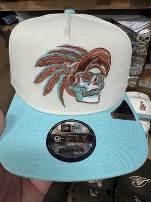 New Era Mexico Aztec Mayan Warrior Headdress 9Fifty SnapBack Hat Ivory Baby Blue