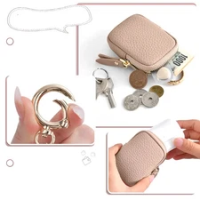 Women's Mini Leather Coin Purse Keychain Wallet with Zipper