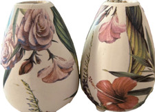 Vintage Floral Teardrop Vases White Hand Painted Studio Art Pottery 3.5" Tall