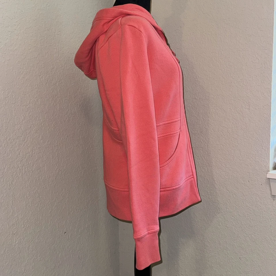 Jaqueta com capuz Lucy feminina grande salmão algodão lã forrada manga longa zíper completo - Imagem 3 de 4