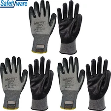 3 Pair Safetyware Cut Oil Resistant Heavy Duty Coated Nitrile Safety Work Gloves
