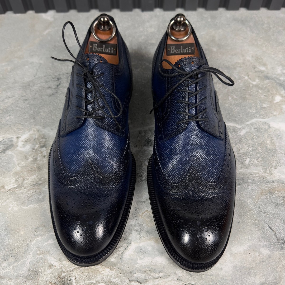 Louis Vuitton Derby Wingtip Blue Patina Taiga Leather 7 LV