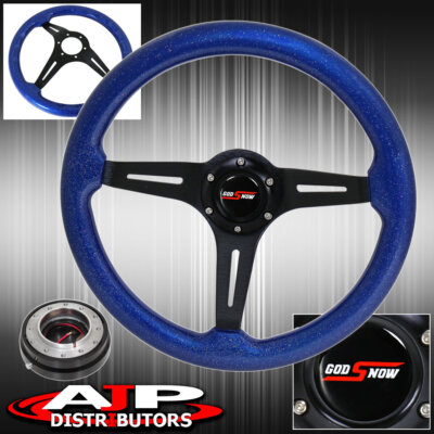 Black Slim Quick Release + 345mm Steering Wheel Black Center Metallic Blue Wood