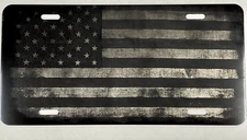 US USA Rustic American Flag Car Tag Laser Engraved Matte Black License Plate