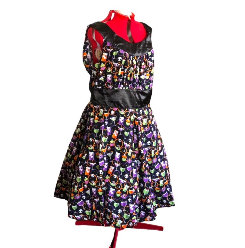 Toxic Martini Vintage Retro Halloween Dress Womens 2X Black Satin - Image 3 of 4