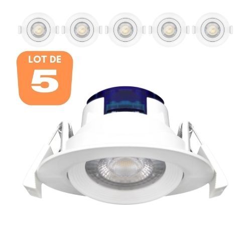 Spot LED encastrable 5W blanc neutre 4000K Luminaire de plafond rond IP20 Lot de 5 pour chambre