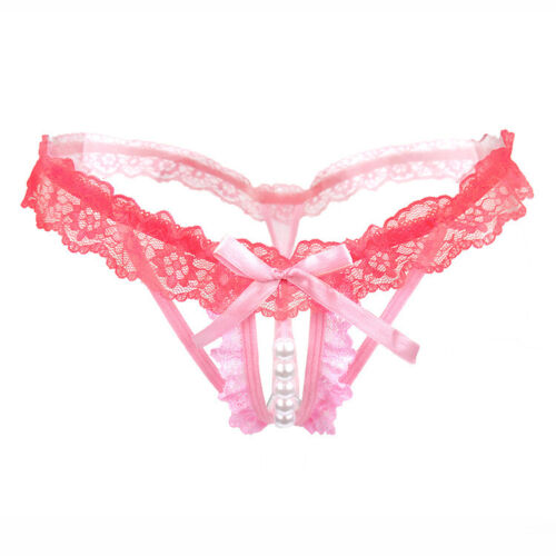 Women Pearl Sexy Lingerie Lace Open Thongs Bandages Panties G-String Underwear - Picture 8 of 11