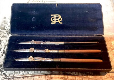 Antique E.O. Richter & Co. Set of 3 Ruling Pens w/Orig. Case, Germany (CM2886)