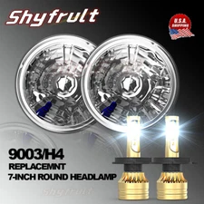 7" inch Sealed Beam Headlight Conversion High/Low Beam Chrome + 100W H4 LED