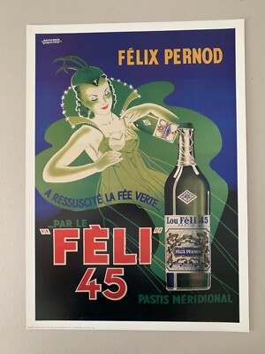 FELIX PERNOD VON DUCATEZ, VINTAGE WERBUNG, SELTENER KUNSTDRUCK 1999 REPRODUKTION