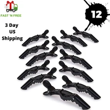 12PCS Salon Croc Hair Styling Clips-Sectioning Alligator Hair Clip Plastic-BLACK