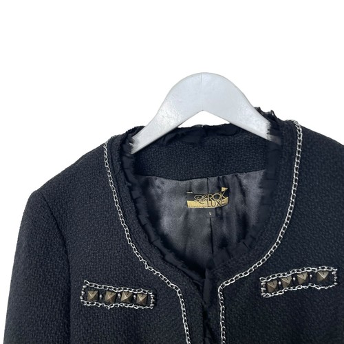 La Rok Luxe Studded Chain Detail Tweed Black Wool Blend Jacket Large - Picture 6 of 11