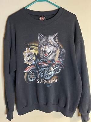 Vintage Harley Davidson 3D Emblem Graphic Sweatshirt XL Biker Wolf  Made In USA
