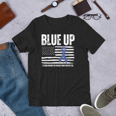 Blue Up Support Police Law Enforcement Officers USA Flag t-shirt