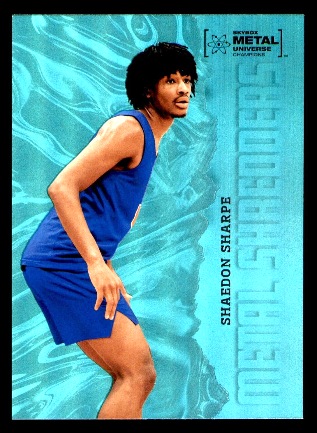 2022 Skybox Metal Universe Champions Shaedon Sharpe Metal Shredders Aqua #147