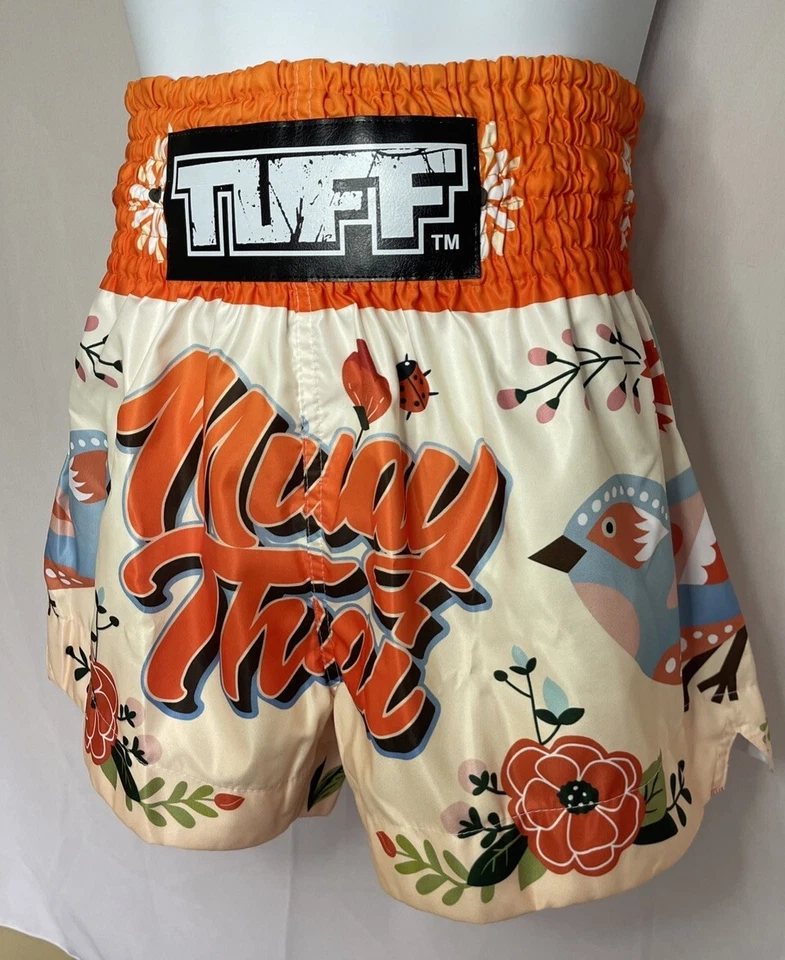 Pantalones Cortos Tuff Muay Thai Naranja Colorido MMA Azul Pájaros Para Hombre Medianos Foto 3 de 4