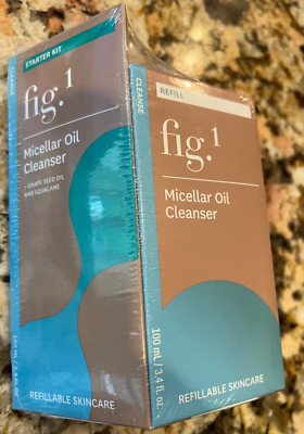 Fig.1 Micellar Oil Cleanser Starter Kit + Refill 3.4  Each NEW 6.8 ounces total