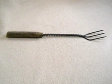 Primative Twisted Metal & Wood Advertising Meat Fork/ Werts Milling / Reading PA