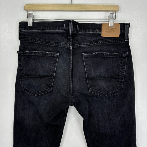 Pantalones de mezclilla Abercrombie & Fitch desgastados para hombre W32 L32 negros ajustados destruidos Y2K - Imagen 5 de 15