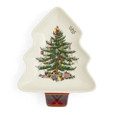 Spode Christmas Tree Tartan Spoon Rest - 7" Porcelain Festive Holiday Accessory