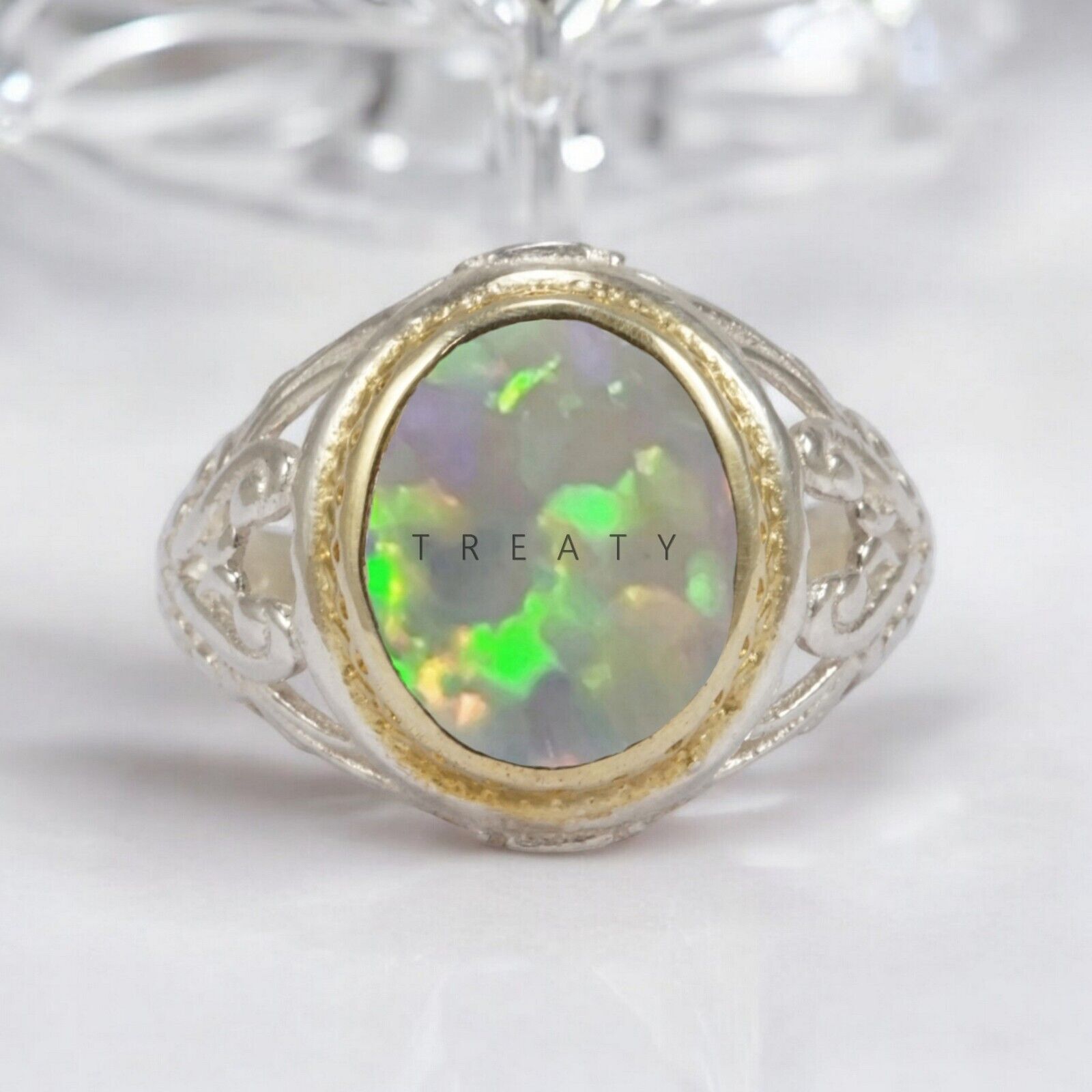 Opal Oval Cut Gemstone With 925 Sterling Silver Ring For Men's #187 *