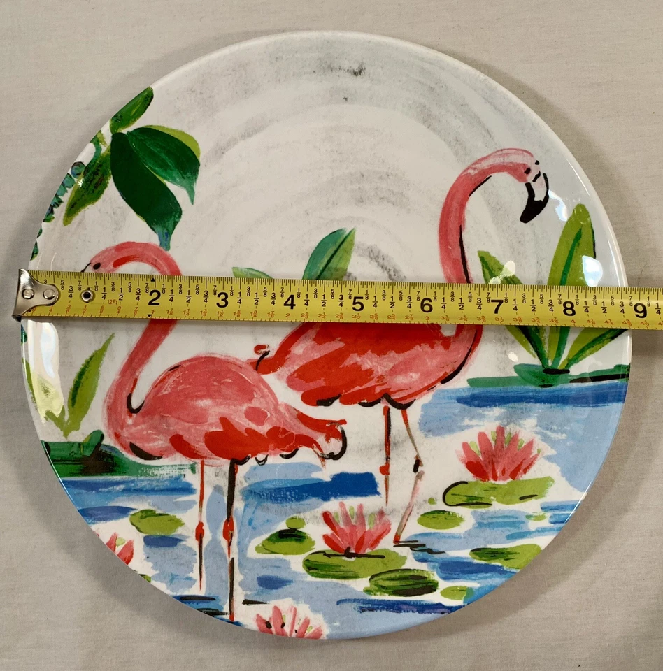 "Lote de 2 platos de 9"" para ensalada/almuerzo de melamina Cynthia Rowley FLAMINGO: tropical" Foto 4 de 4