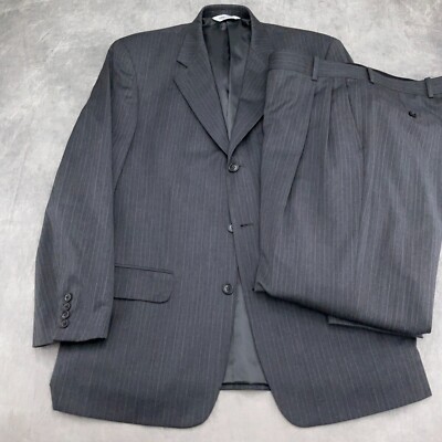 Linea Uomo Suit Men 40R 34Wx28L Gray Blue Pinstripe Super 100s