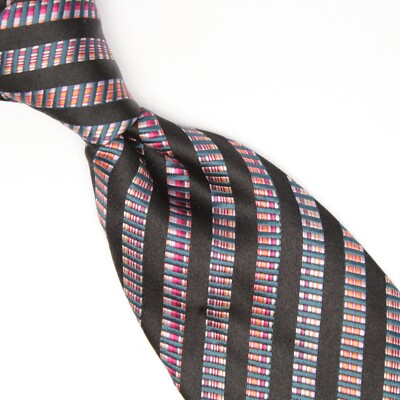 Altea Milano Silk Necktie Black Pink Blue Ribbed Stripe Weave Woven Tie Italy
