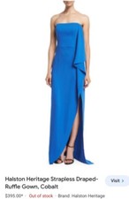 Nwt Halston Heritage  Women's Strapless Draped Slit Cobalt Blue Gown 0