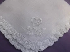 Antique Linen Embroidered Handkerchief Under Prince Crown.