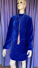 PRETTYLITTLETHING Blue Stretch Velvet Bodycon Evening Dress Size 8