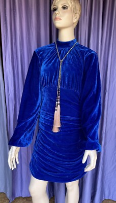 blue velvet dress pretty little thing Petite Carolina Long Velvet V-Neck Sequin Sleeve Dress