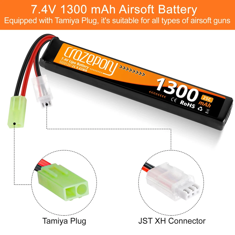 7,4V 1300mAh LiPo Batterie 25C mit Mini-Tamiya-Stecker für Airsoft Guns Gewehr - Bild 4 von 4