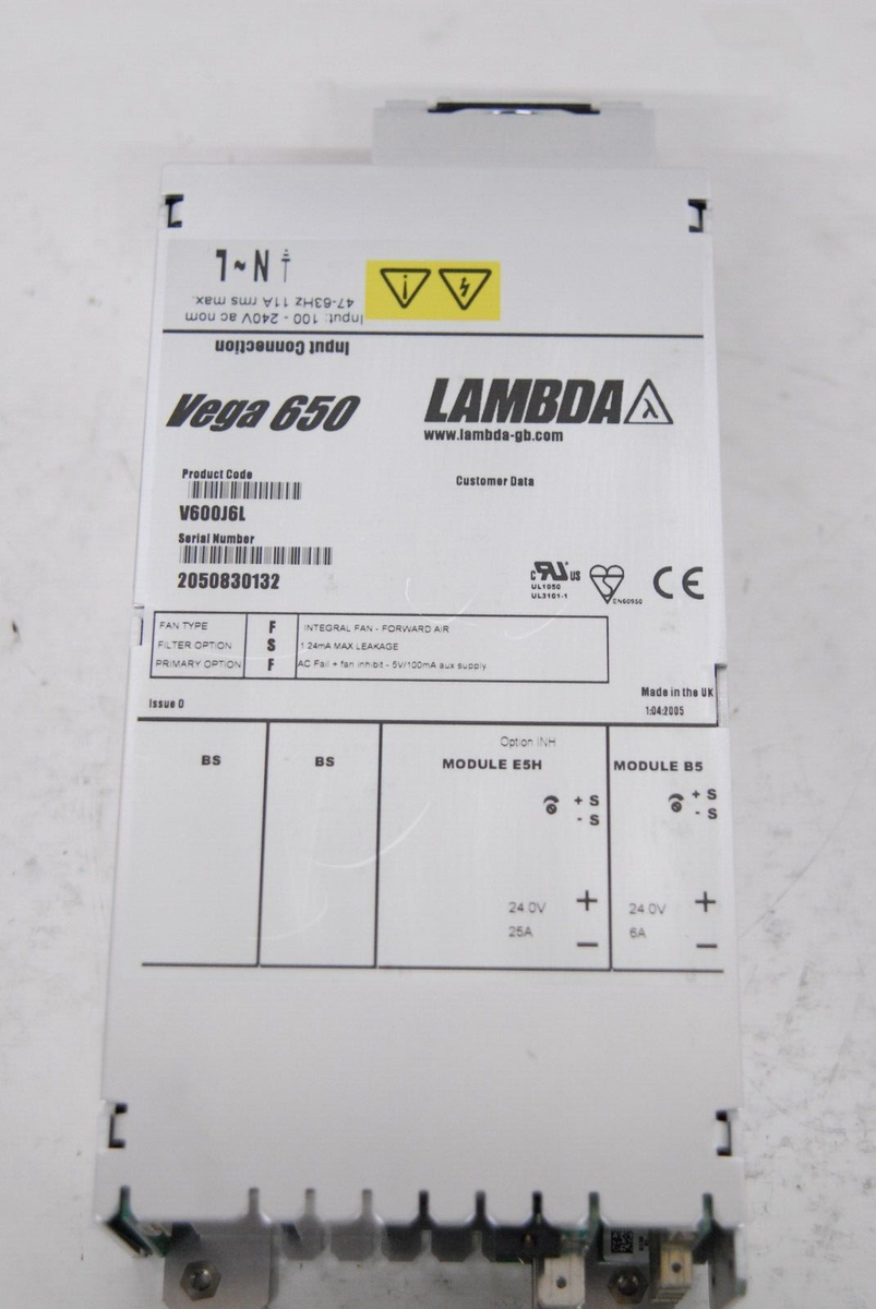 Lambda Vega 650 V600J6L Power Supply 24V 25A/6A (Modules E5H, B5