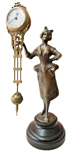 Unusual Variant Barmaid Mystery Swinger Brass Statue Clock - Bild 7 von 9