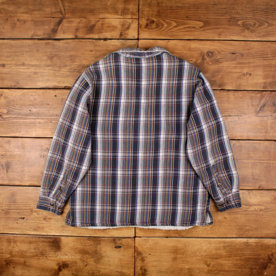 Vintage Cortina Outdoor Jacket L Sherpa Lined Zip Through Overshirt Plaid Blue - Image 2 of 4
