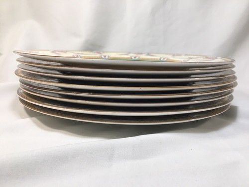 (8) 1927 Royal Worcester 'Rosemary' Yellow Green Band 10.5" DINNER PLATES c2931 - Picture 7 of 10