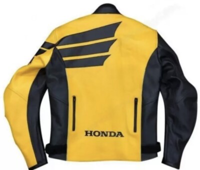 HRC YELLOW HONDA LEATHER RACING JACKET CE APPROVED FOR MEN