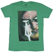 Green Arrow DC Adult New T-Shirt - Oliver Queen Close Up With arrow