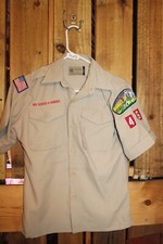 Boy Scouts of America BSA Youth Shirt Medium Tan Vented Poly Microfiber