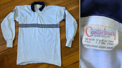 VTG CANTERBURY NEW ZEALAND RUGBY SHIRT WHITE COTTON NAVY BLUE