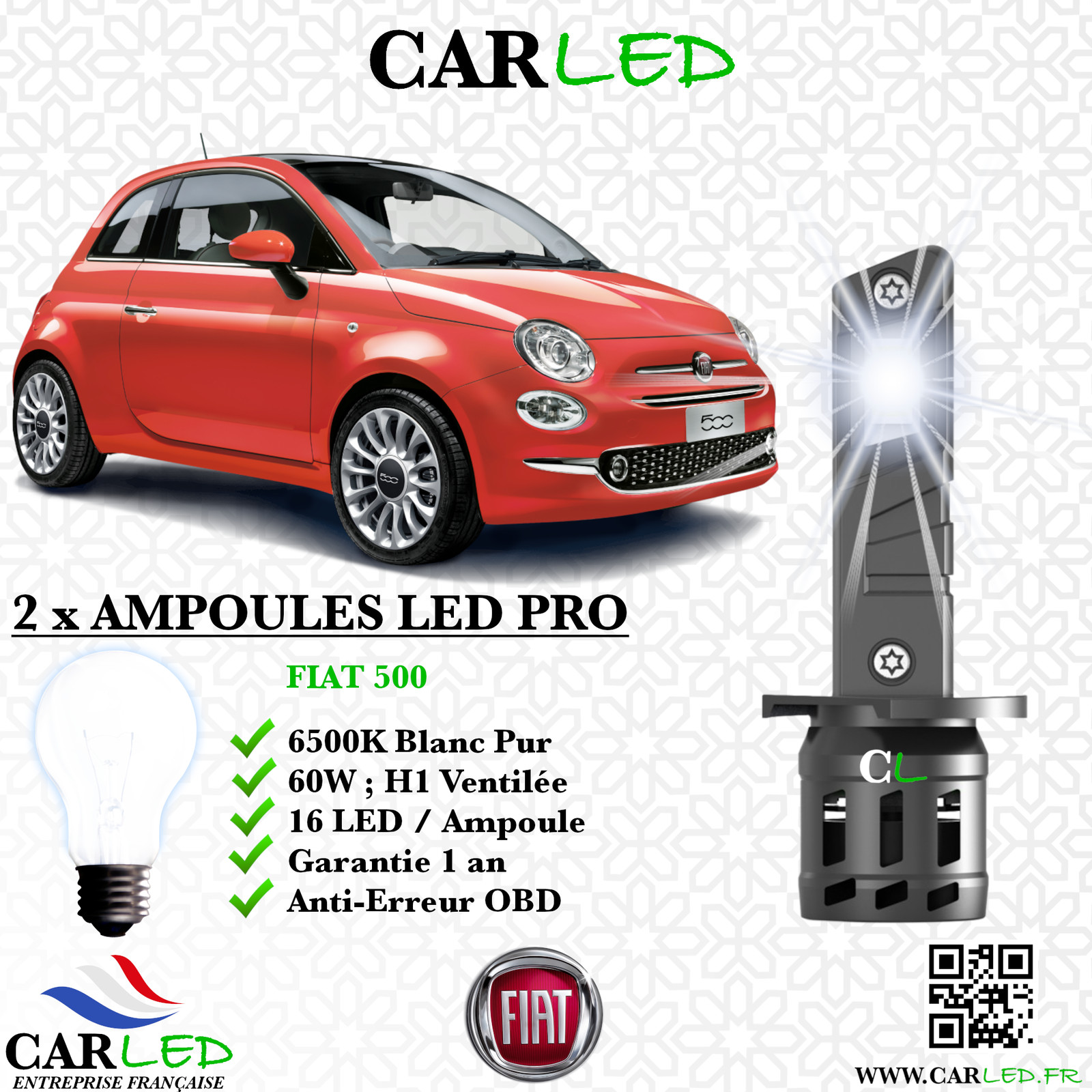 Kit ampoule LED Fiat 500 phares avant halogènes de rechange feux de route h7 blanc pur